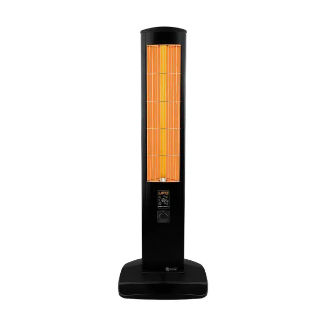 UFO Erciyus Smart 23 wall-mounted smart infrared heater with digital controls in a modern living room